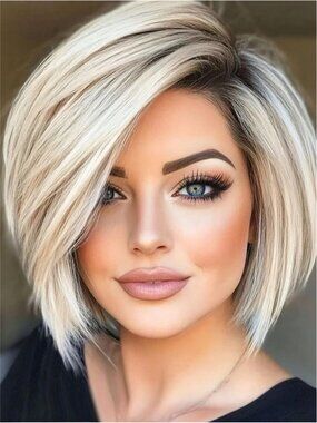 10 Inch Short Ombre Blonde Bob Wigs With Bangs Straight Wigs Layered Cut